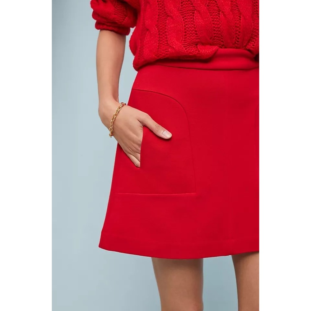 Anthropologie Maeve Novato Red Ponte Mini Skirt Pockets Size 0P Holidays Fall
